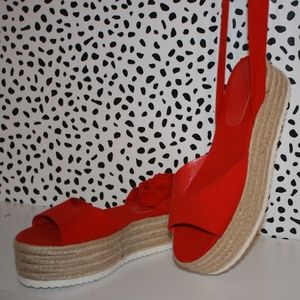 FOREVER 21 ORANGE/RED ESPADRILLE PLATFORM SANDALS